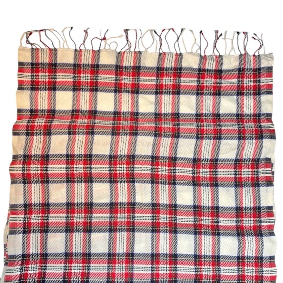 Talbots Heavy & Warm Plaid Scarf Cream, Red and Navy, [75” x 28.5”] - Picture 6 of 8
